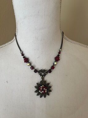 Vintage Cookie Lee Red Flower Necklace